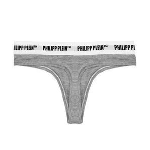 Conjunto de tanga gris elegante con cinturilla y logo de Philipp Plein