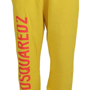 Dsquared² Yellow Mid Waist Logo Print Jogger Trouser Pants