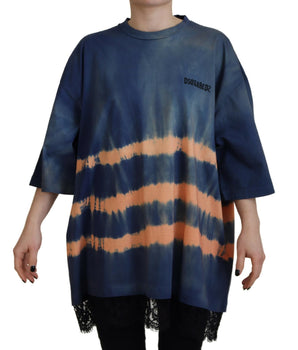 Dsquared² Blue Cotton Tie Dye Short Sleeves Lace T-Shirt