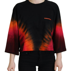 Dsquared² Black Cotton Tie Dye Crew Neck Casual Top