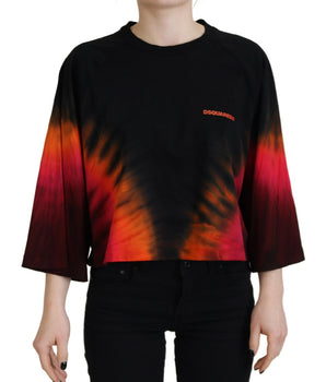 Dsquared² Black Cotton Tie Dye Crew Neck Casual Top