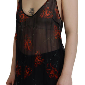 Dsquared² Black Floral Print Spaghetti Strap Tank Blouse Top