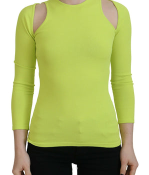 Dsquared² Yellow Green Viscose Open Shoulder Long Sleeves Top