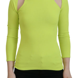 Dsquared² Yellow Green Viscose Open Shoulder Long Sleeves Top