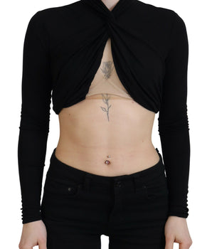 Dsquared² Black Cut Out Viscose Cropped Long Sleeves Top