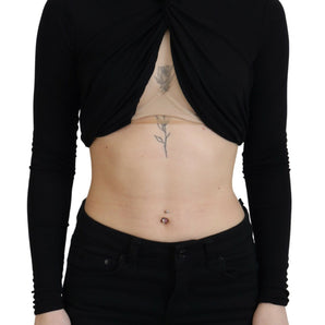 Dsquared² Black Cut Out Viscose Cropped Long Sleeves Top