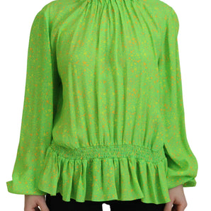 Dsquared² Green Stars Print Viscose Long Sleeves Blouse Top