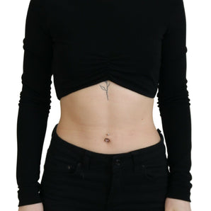 Dsquared² Black Viscose Cropped Round Neck Long Sleeves Top