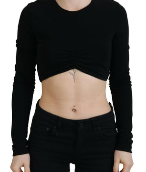 Dsquared² Black Viscose Cropped Round Neck Long Sleeves Top