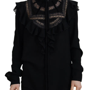 Dsquared² Black Lace Trim Turtle Neck Long Sleeves Top