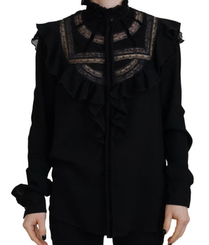 Dsquared² Black Lace Trim Turtle Neck Long Sleeves Top