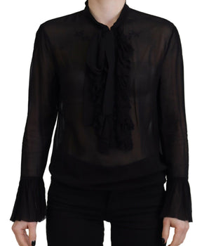 Dsquared² Black Viscose Long Sleeves See Through Blouse Top