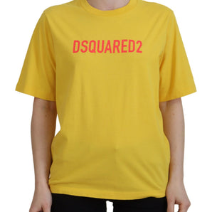 Dsquared² Yellow Logo Print Cotton Crewneck Easy Tee T-shirt