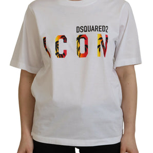 Dsquared² White Cotton Shiny Icon East Tee Crewneck T-shirt