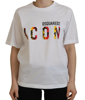 Dsquared² White Cotton Shiny Icon East Tee Crewneck T-Shirt
