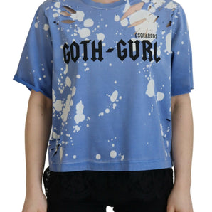 Dsquared² Blue Goth Gurl Print Black Lace Cotton Tee T-shirt