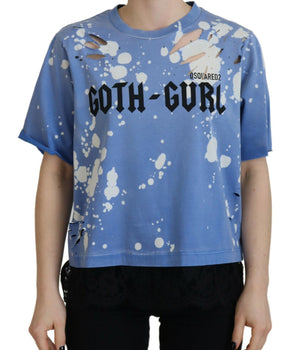Dsquared² Blue Goth Gurl Print Black Lace Cotton Tee T-shirt