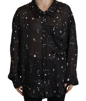 Dsquared² Black Polka Dots Collared Button Down Blouse Top