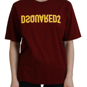 Dsquared² Maroon Logo Cotton Crewneck Short Sleeve Tee T-shirt