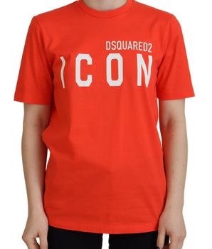 Dsquared² Orange Cotton Shiny Icon East Tee Crewneck T-Shirt