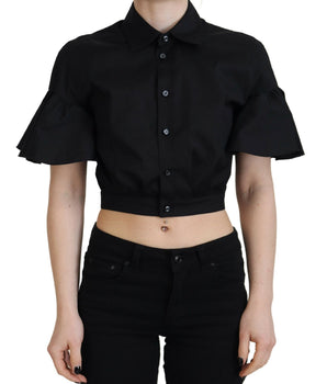 Dsquared² Black Collared Button Down Short Sleeve Cropped Top