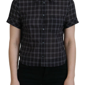 Dsquared² Black Checkered Collared Button Short Sleeves Top