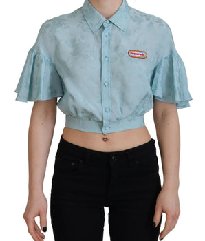 Dsquared² Blue Collared Button Down Short Sleeve Cropped Top