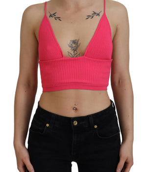 Dsquared² Pink Ribbed Knit Bra Cropped Spaghetti Strap Top