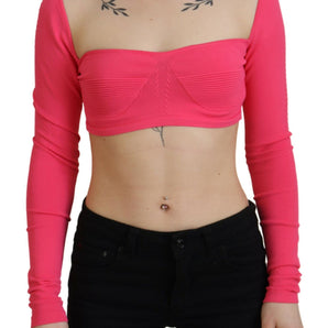 Dsquared² Pink Viscose Knit Square Neck Long Sleeves Top