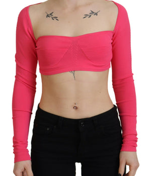 Dsquared² Pink Viscose Knit Square Neck Long Sleeves Top
