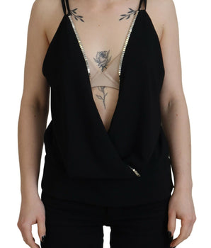 Dsquared² Black Embellished Deep V-neck Sleeveless Tank Top
