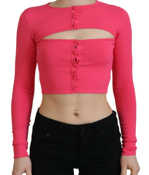 Dsquared² Pink Viscose Knit Open Chest Long Sleeves Top