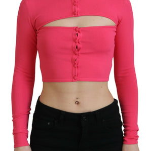 Dsquared² Pink Viscose Knit Open Chest Long Sleeves Top