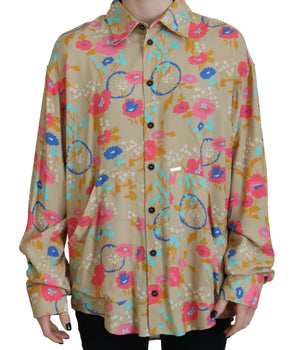 Dsquared² Camisa de manga larga con botones y cuello floral en beige