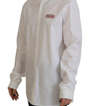 Dsquared² White Cotton Button Down Long Sleeves Crewneck Top