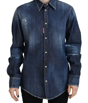Dsquared² Blue Washed Cotton Button Down Collared Denim Top