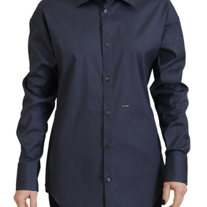 Dsquared² Navy Blue Cotton Button Down Collared Shirt Top