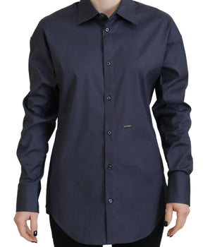 Dsquared² Navy Blue Cotton Button Down Collared Shirt Top