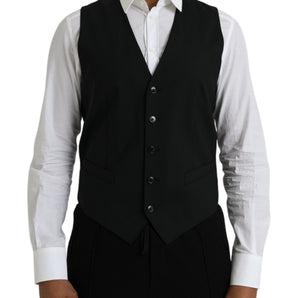 Dolce & Gabbana Black Wool Formal Dress Waistcoat Vest