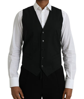 Dolce & Gabbana Black Wool Formal Dress Waistcoat Vest