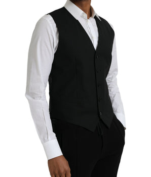 Dolce & Gabbana Black Wool Formal Dress Waistcoat Vest