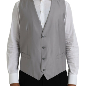 Dolce & Gabbana Light Gray Wool Formal Dress Waistcoat Vest