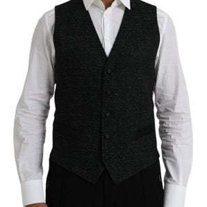 Dolce & Gabbana Black Brown Silk Waistcoat Dress Formal Vest