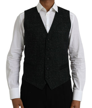 Dolce & Gabbana Black Brown Silk Waistcoat Dress Formal Vest