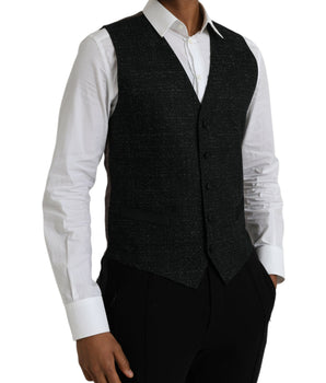 Dolce & Gabbana Black Brown Silk Waistcoat Dress Formal Vest