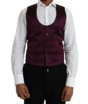 Dolce & Gabbana Maroon Satin Silk Waistcoat Dress Formal Vest