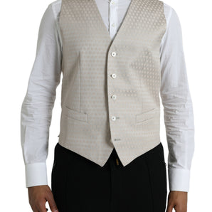 Dolce & Gabbana Off White Cotton Waistcoat Dress Formal Vest