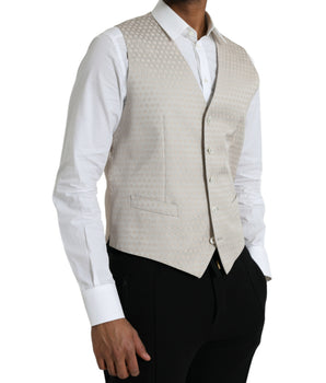 Dolce & Gabbana Off White Cotton Waistcoat Dress Formal Vest