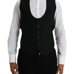 Dolce & Gabbana Black Wool Waistcoat Dress Formal Vest