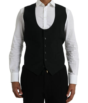Dolce & Gabbana Black Wool Waistcoat Dress Formal Vest